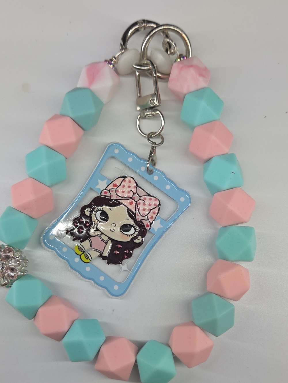 Cute YUY Cartoon Charm Beaded Keychain/bah Chai - Pink & Mint
